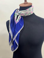 Vintage Givenchy Floral Silk Chiffon Scarf – Navy Border & Pink Roses