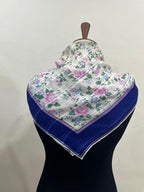 Vintage Givenchy Floral Silk Chiffon Scarf – Navy Border & Pink Roses