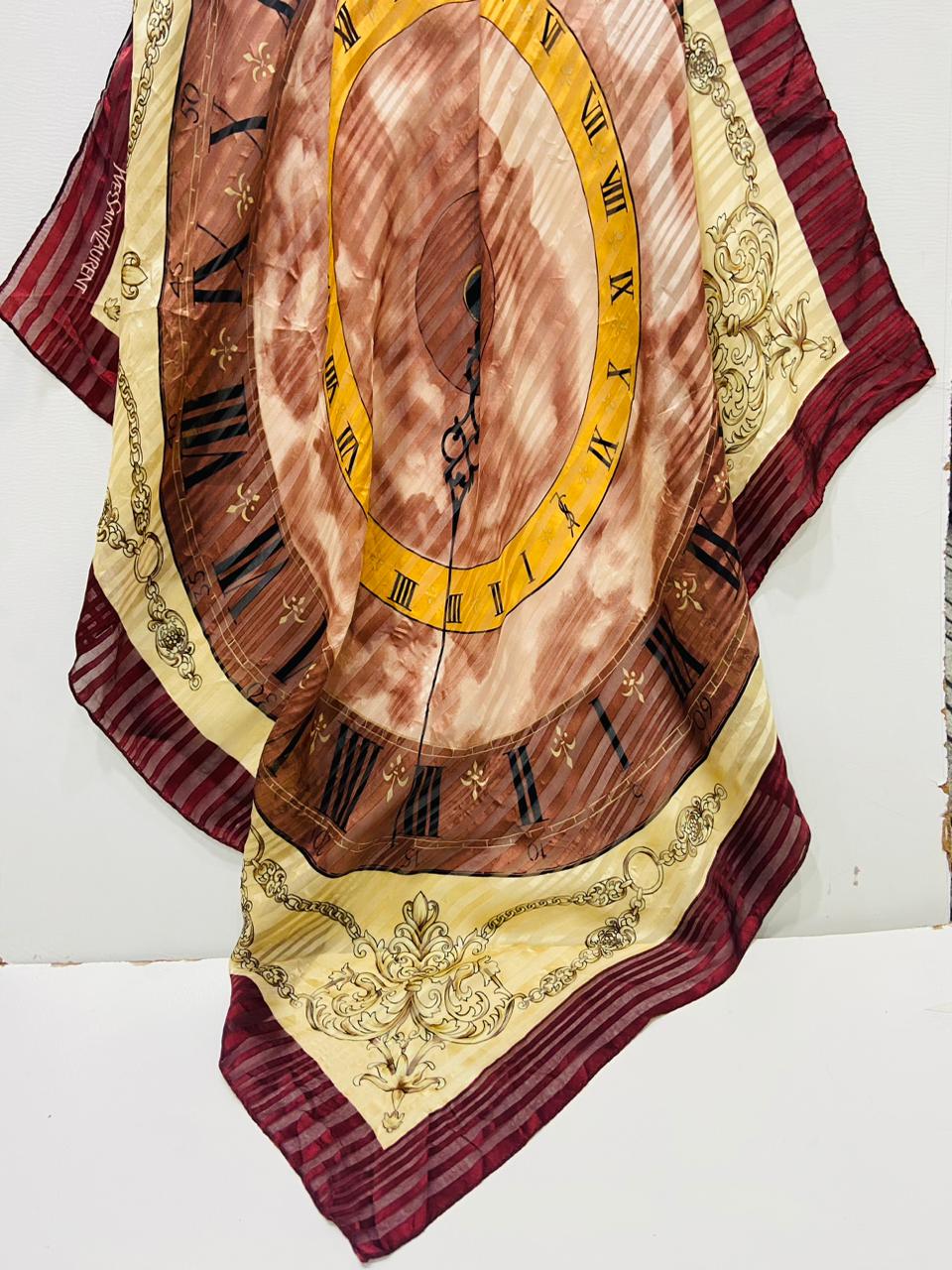 Vintage Yves Saint Laurent YSL Clock Face Roman Numeral 100% Silk Scarf