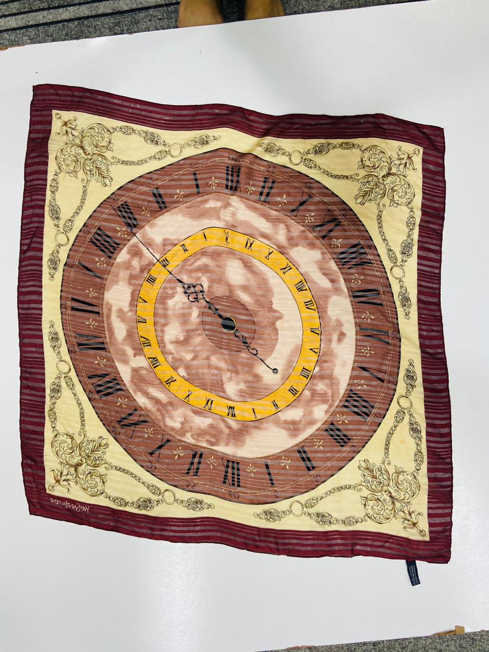Vintage Yves Saint Laurent YSL Clock Face Roman Numeral 100% Silk Scarf