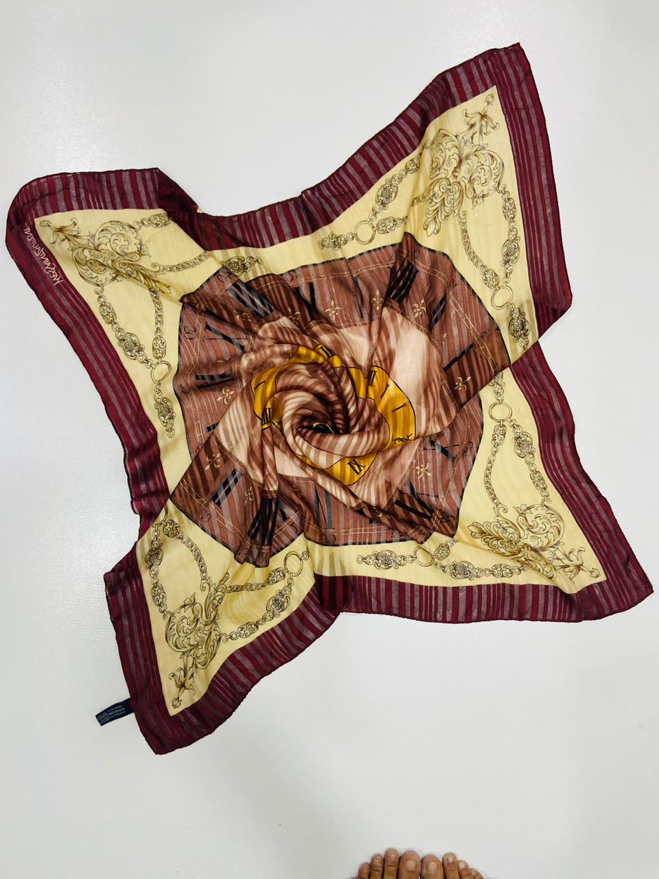 Vintage Yves Saint Laurent YSL Clock Face Roman Numeral 100% Silk Scarf