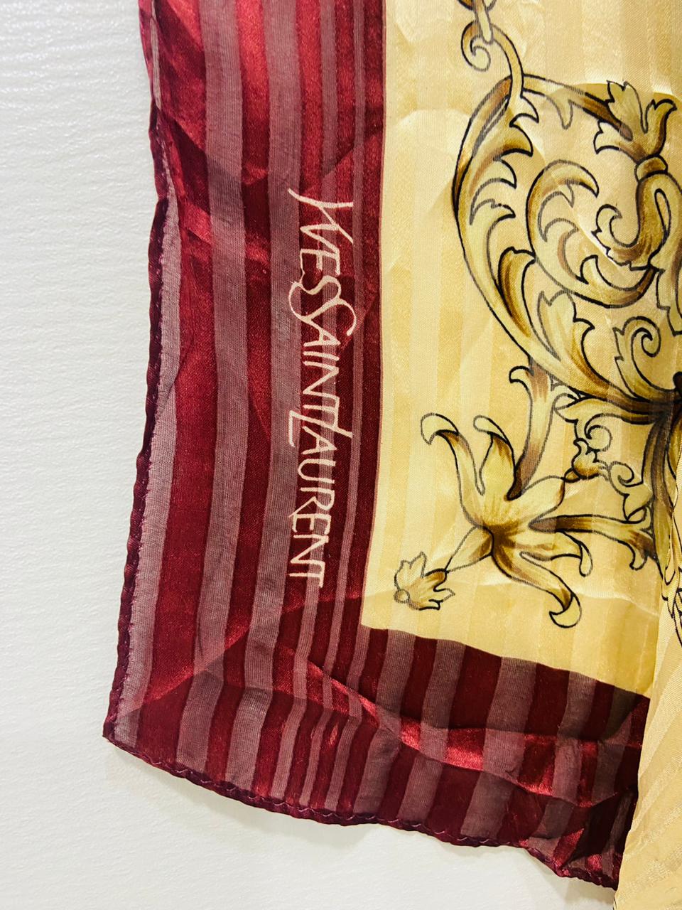 Vintage Yves Saint Laurent YSL Clock Face Roman Numeral 100% Silk Scarf
