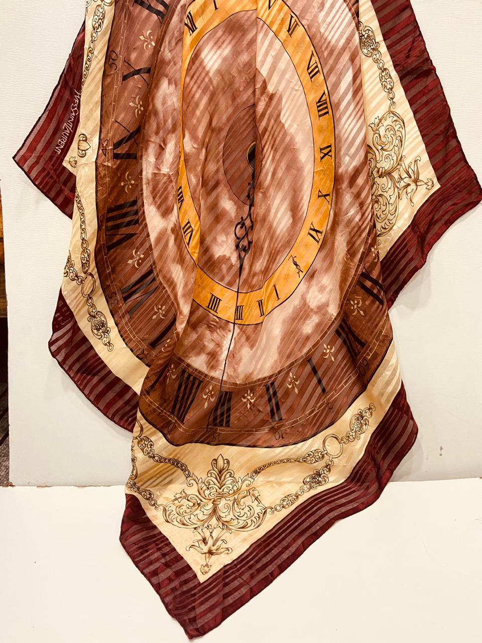 Vintage Yves Saint Laurent YSL Clock Face Roman Numeral 100% Silk Scarf