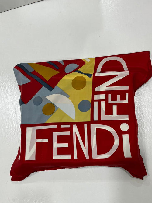 Authentic Vintage FENDI Silk Scarf Geometric Abstract Red Yellow Blue 35" Square