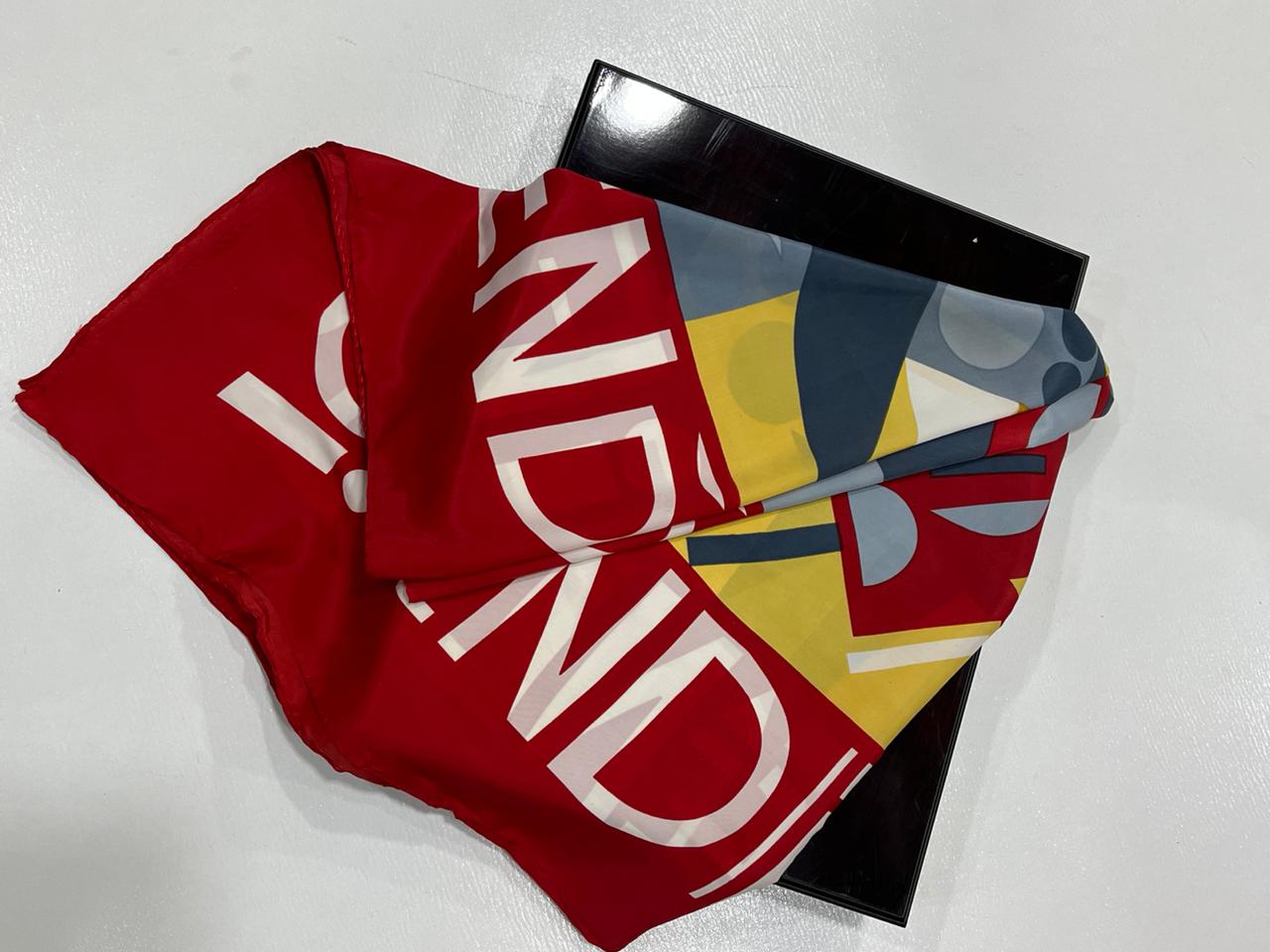 Authentic Vintage FENDI Silk Scarf Geometric Abstract Red Yellow Blue 35" Square