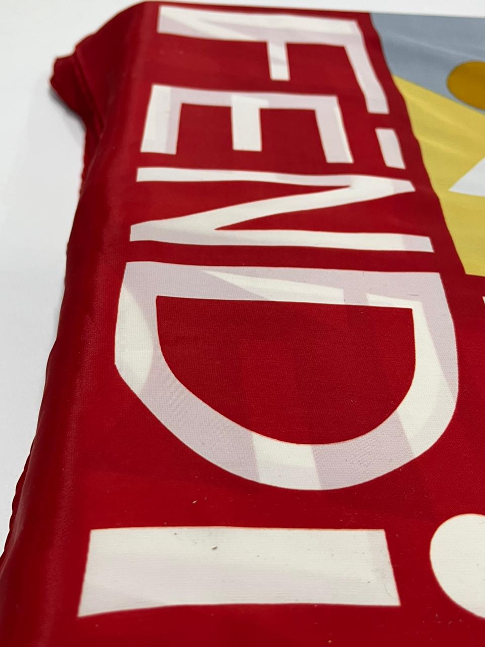 Authentic Vintage FENDI Silk Scarf Geometric Abstract Red Yellow Blue 35" Square