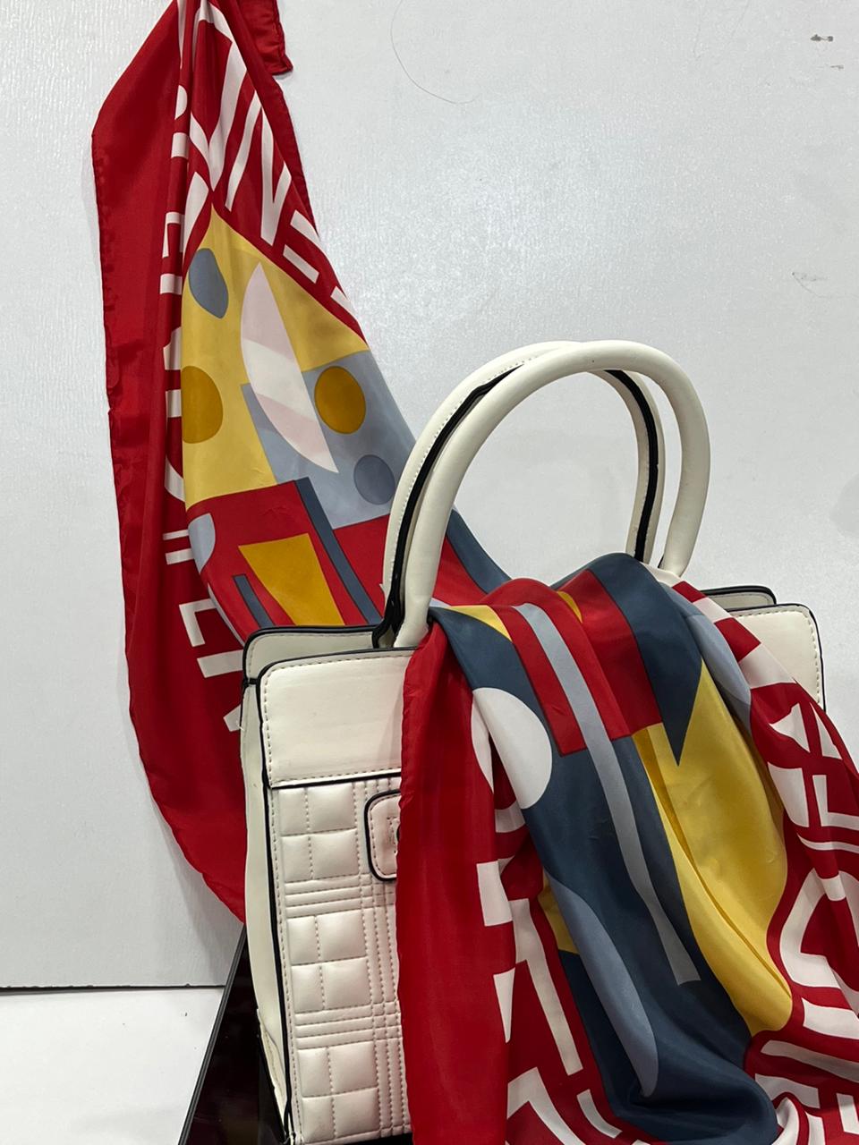 Authentic Vintage FENDI Silk Scarf Geometric Abstract Red Yellow Blue 35" Square