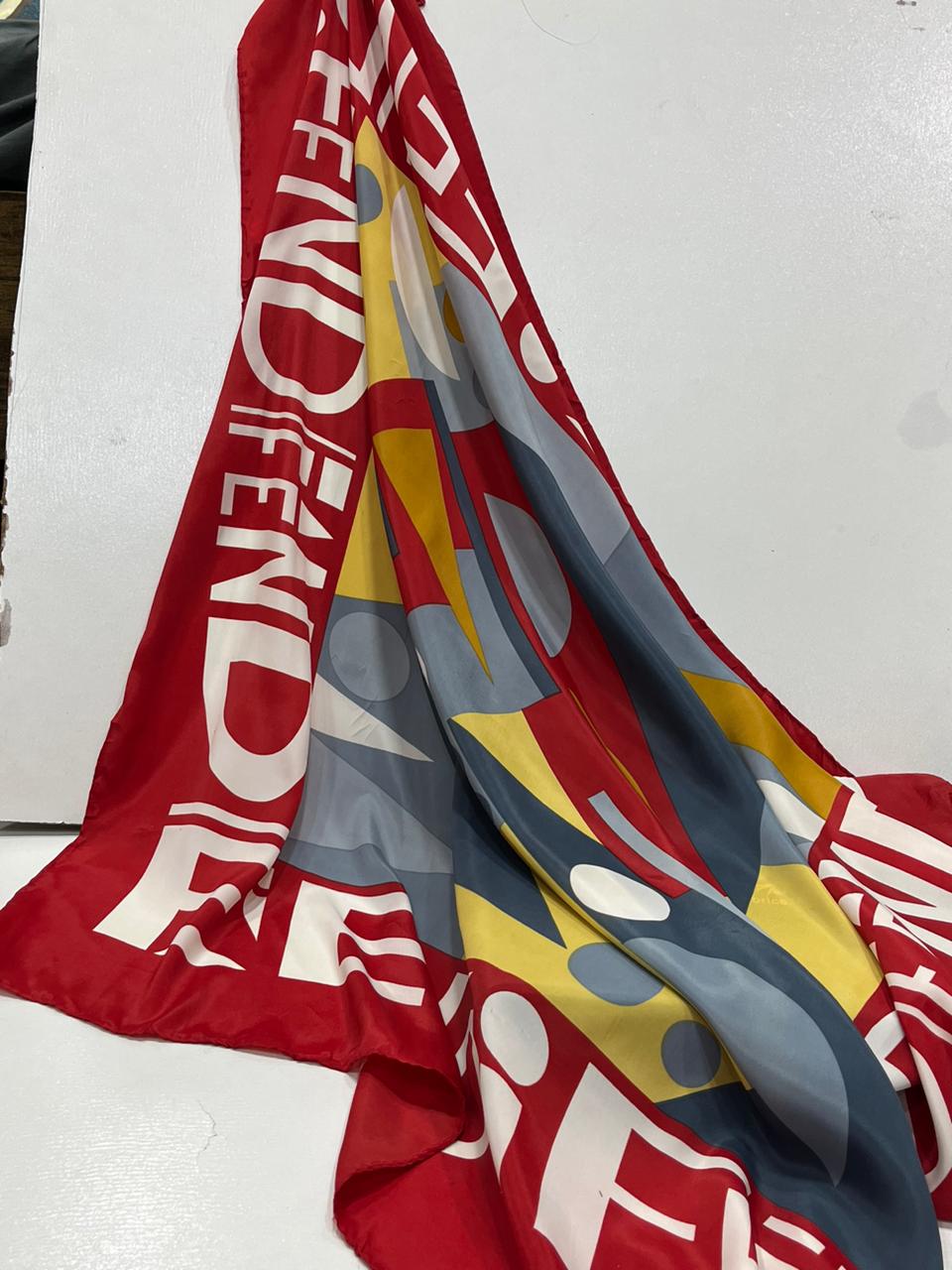 Authentic Vintage FENDI Silk Scarf Geometric Abstract Red Yellow Blue 35" Square