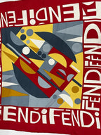 Authentic Vintage FENDI Silk Scarf Geometric Abstract Red Yellow Blue 35" Square