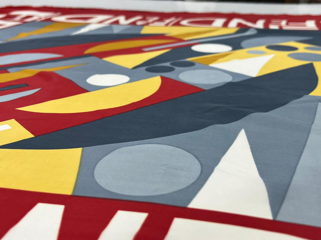 Authentic Vintage FENDI Silk Scarf Geometric Abstract Red Yellow Blue 35" Square