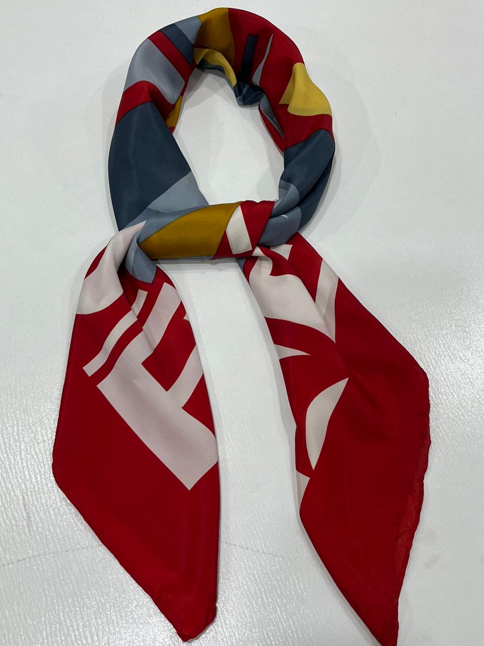 Authentic Vintage FENDI Silk Scarf Geometric Abstract Red Yellow Blue 35" Square