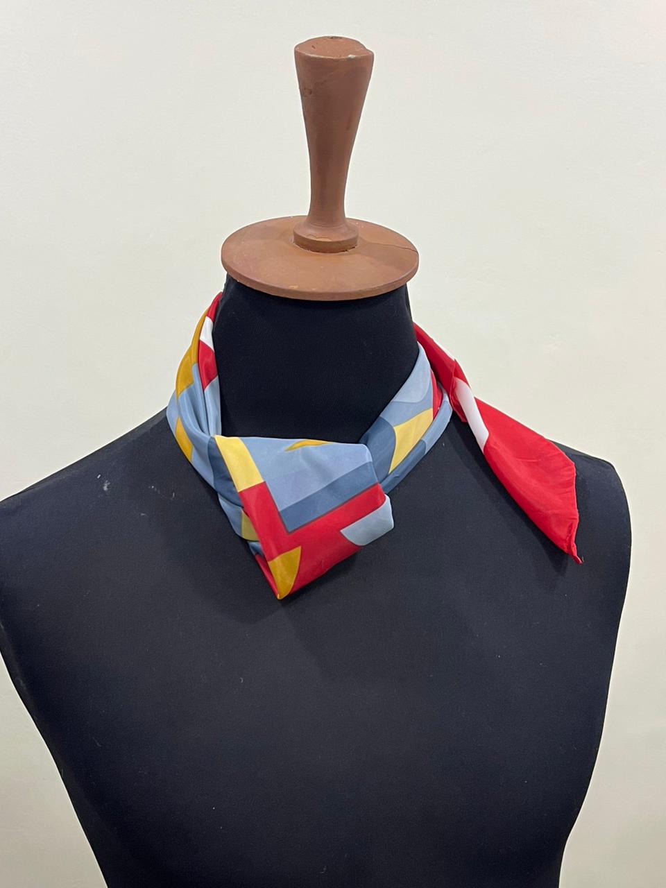 Authentic Vintage FENDI Silk Scarf Geometric Abstract Red Yellow Blue 35" Square