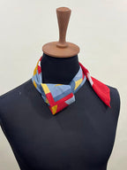 Authentic Vintage FENDI Silk Scarf Geometric Abstract Red Yellow Blue 35" Square