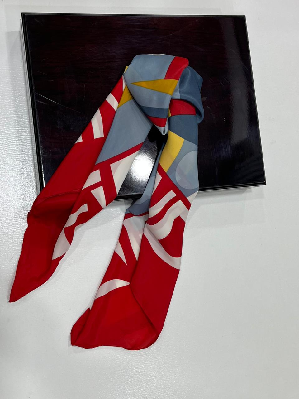 Authentic Vintage FENDI Silk Scarf Geometric Abstract Red Yellow Blue 35" Square