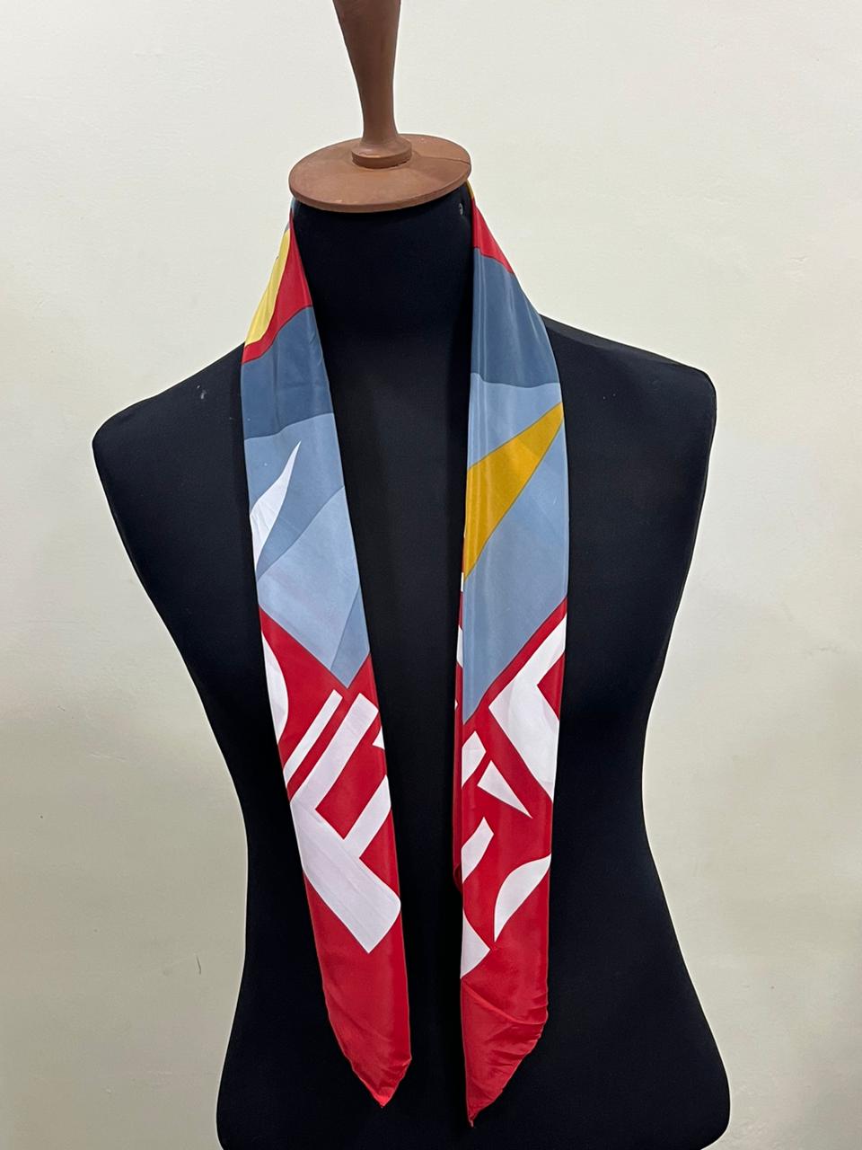 Authentic Vintage FENDI Silk Scarf Geometric Abstract Red Yellow Blue 35" Square