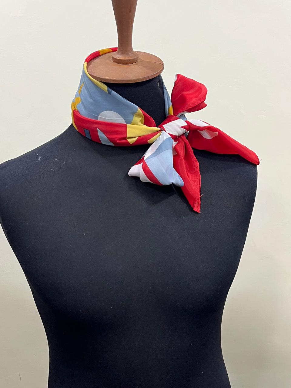 Authentic Vintage FENDI Silk Scarf Geometric Abstract Red Yellow Blue 35" Square
