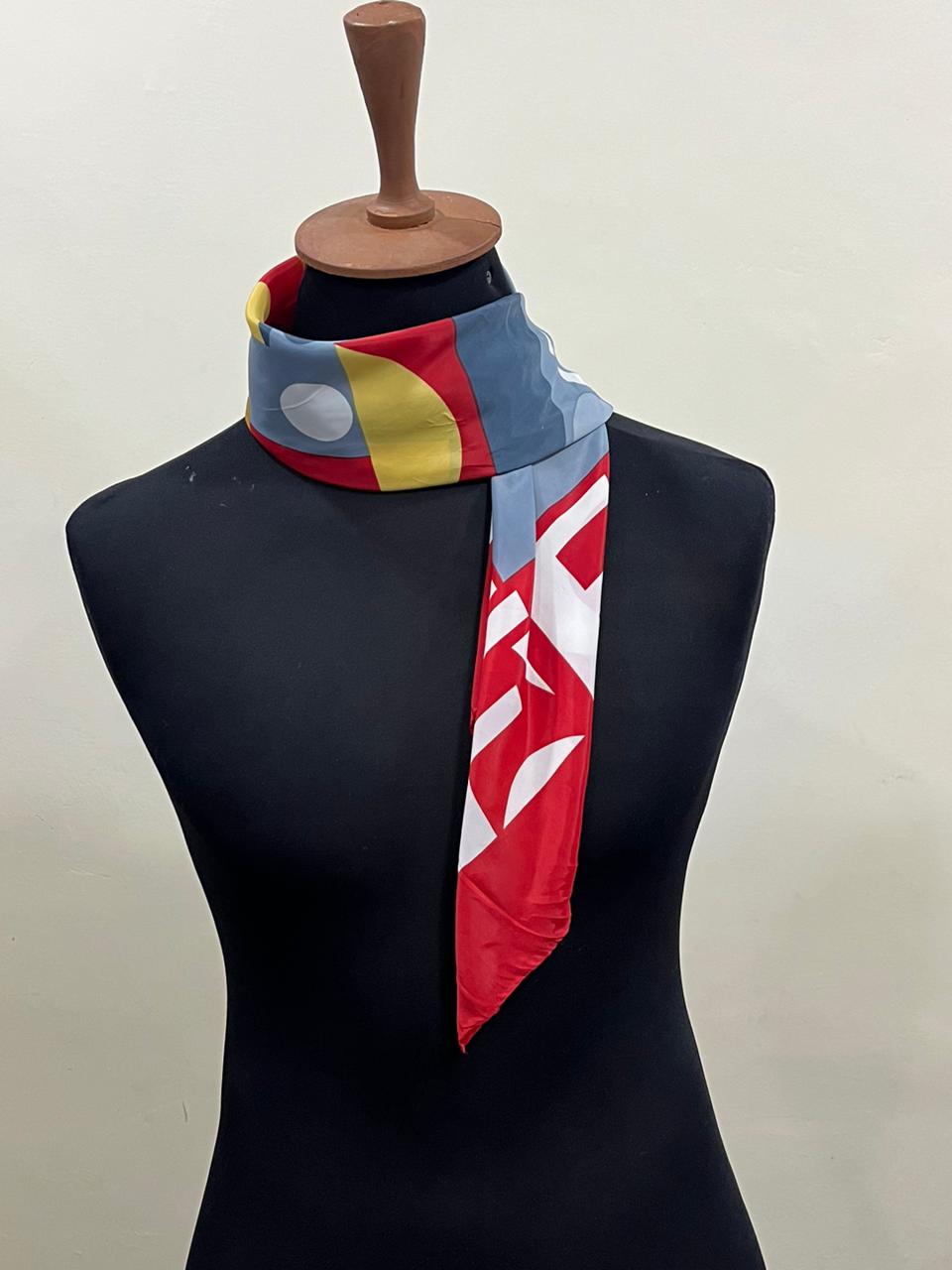Authentic Vintage FENDI Silk Scarf Geometric Abstract Red Yellow Blue 35" Square