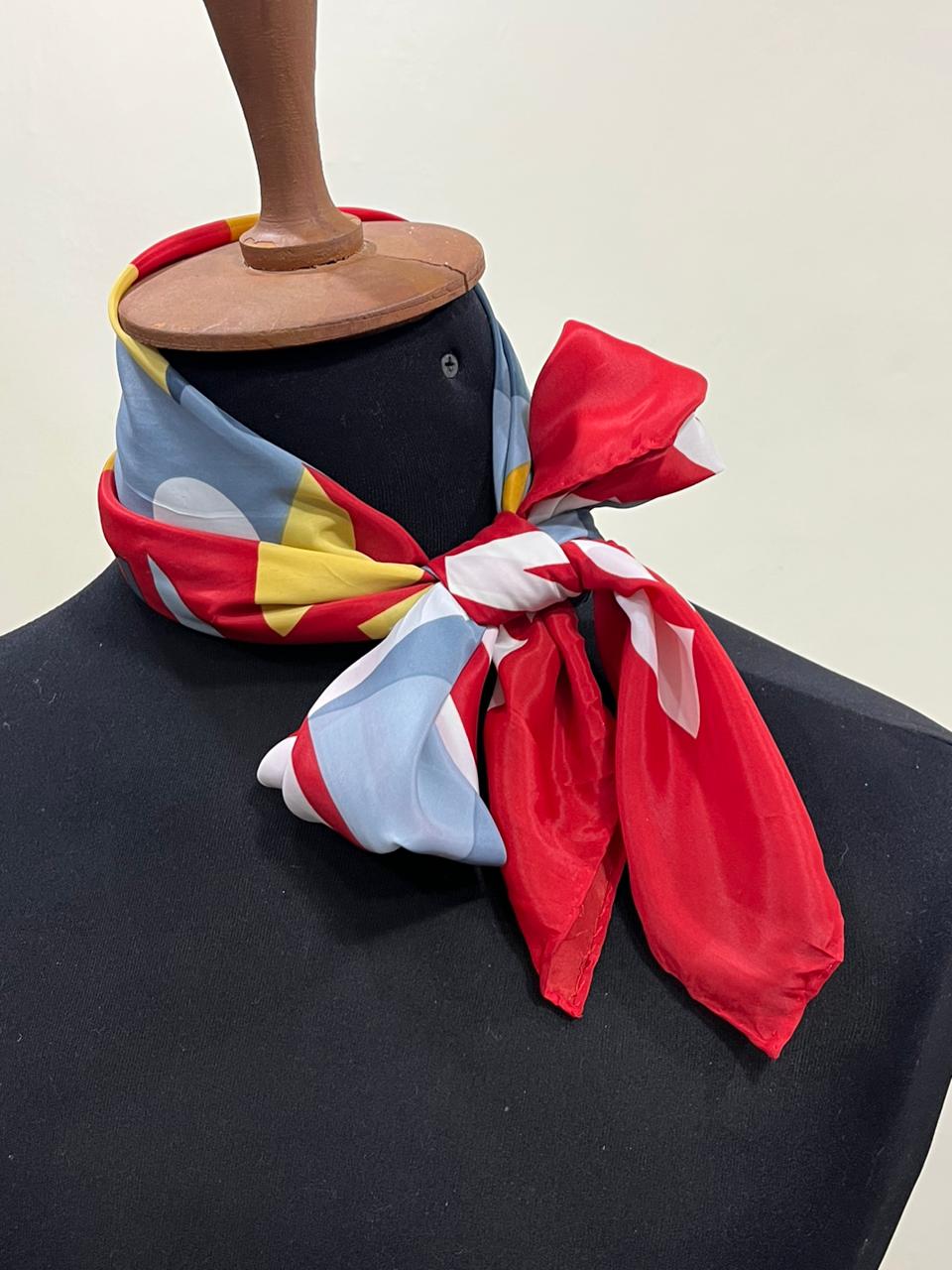 Authentic Vintage FENDI Silk Scarf Geometric Abstract Red Yellow Blue 35" Square