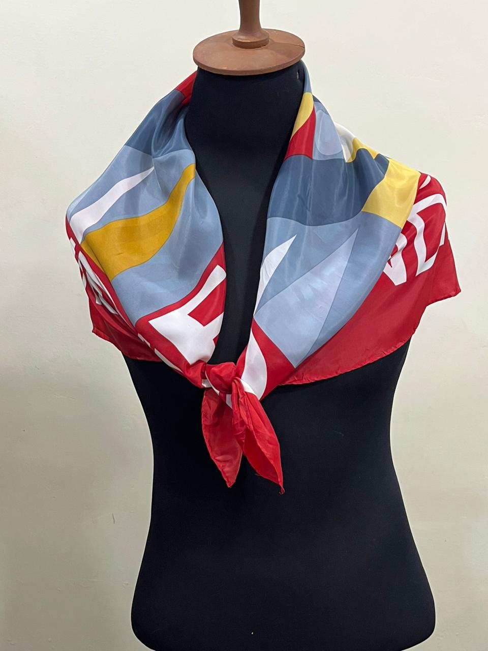 Authentic Vintage FENDI Silk Scarf Geometric Abstract Red Yellow Blue 35" Square