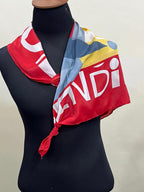 Authentic Vintage FENDI Silk Scarf Geometric Abstract Red Yellow Blue 35" Square