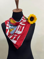 Authentic Vintage FENDI Silk Scarf Geometric Abstract Red Yellow Blue 35" Square