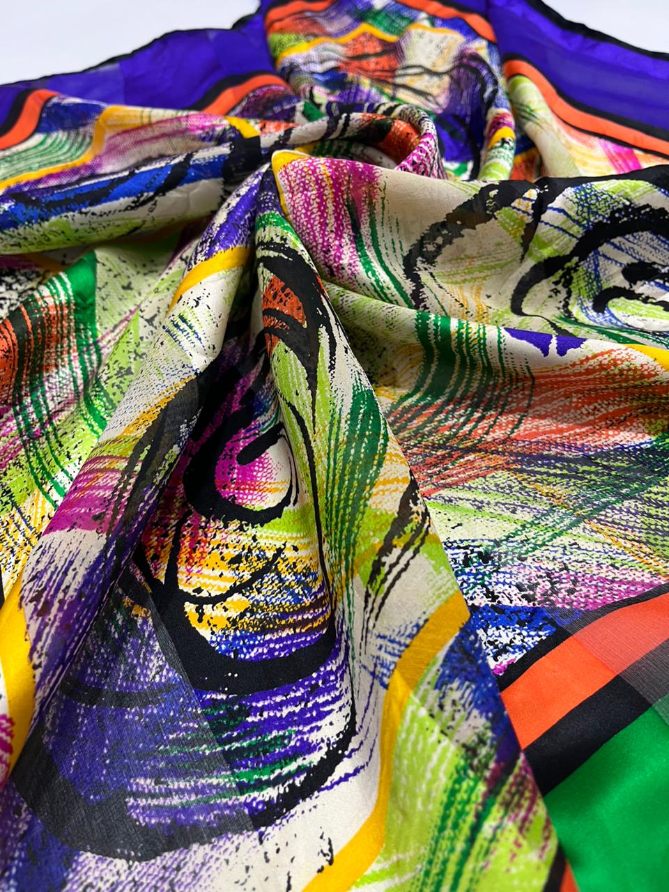 Vintage Balenciaga Paris Abstract Brushstroke Square Silk Scarf