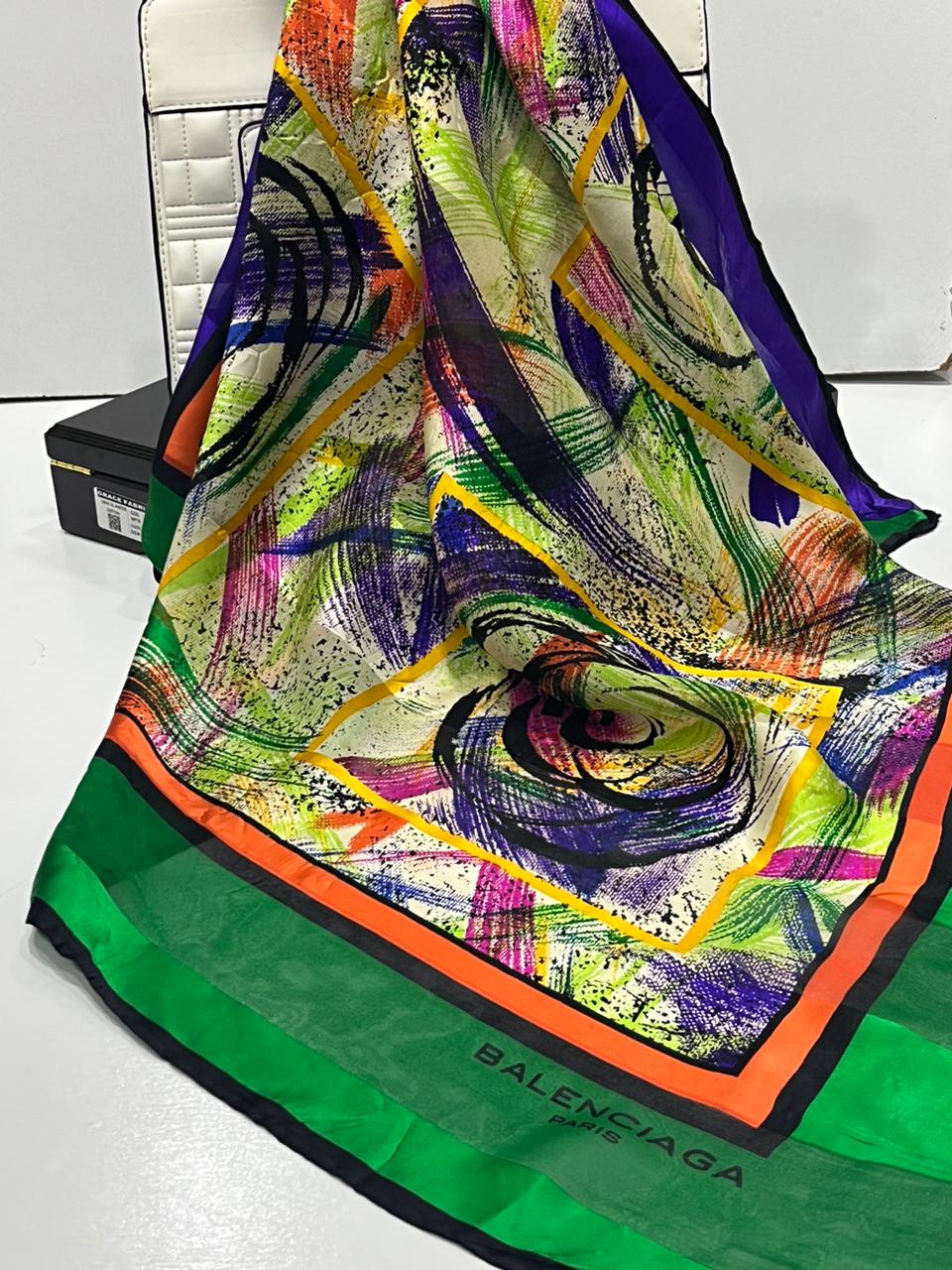 Vintage Balenciaga Paris Abstract Brushstroke Square Silk Scarf