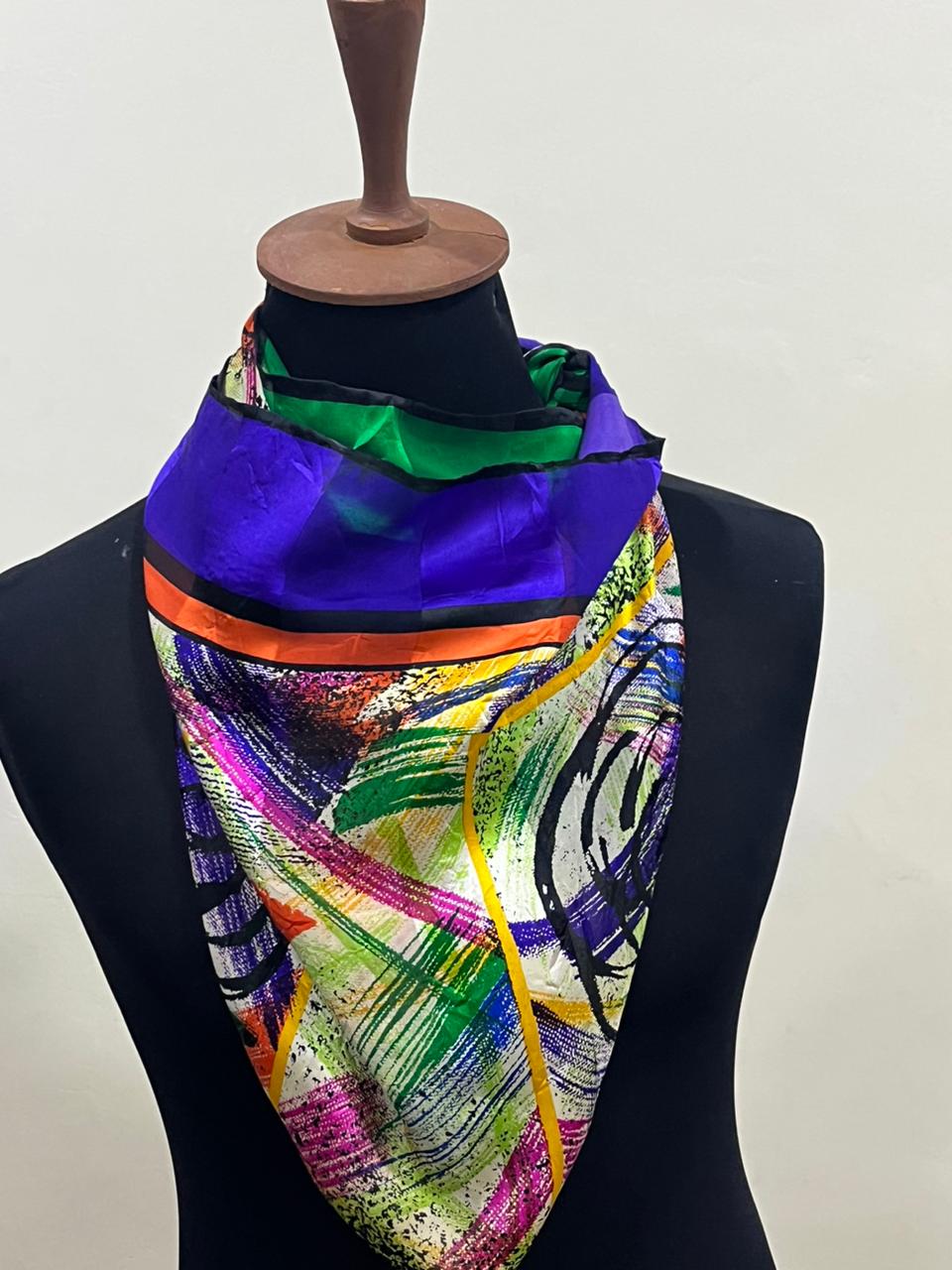 Vintage Balenciaga Paris Abstract Brushstroke Square Silk Scarf