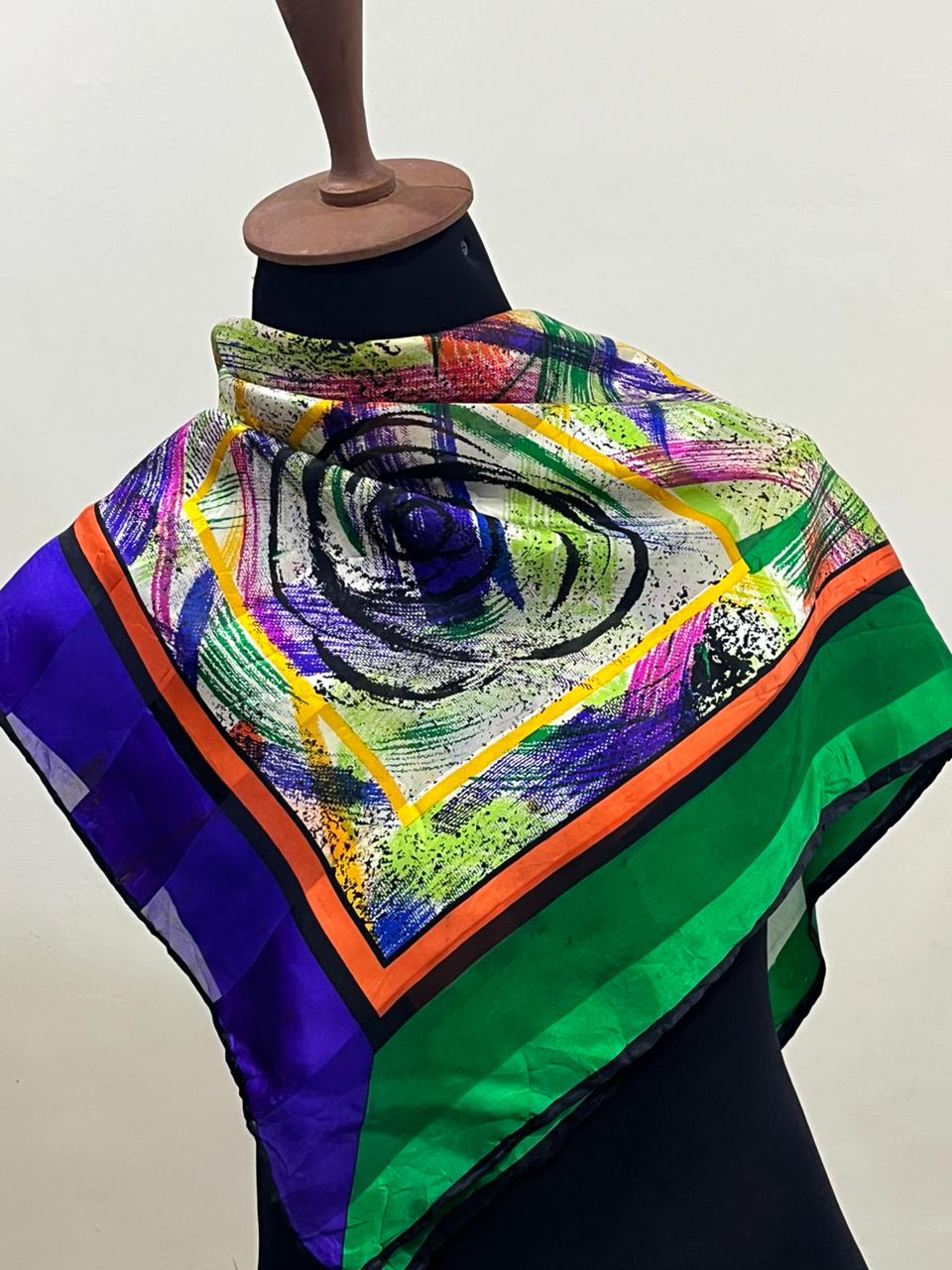Vintage Balenciaga Paris Abstract Brushstroke Square Silk Scarf