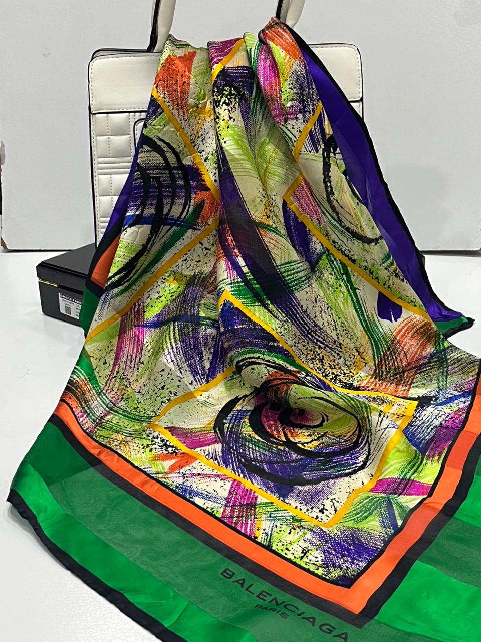 Vintage Balenciaga Paris Abstract Brushstroke Square Silk Scarf