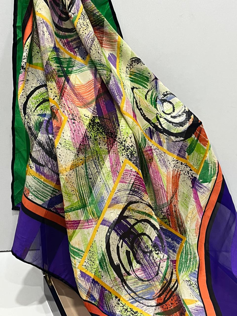 Vintage Balenciaga Paris Abstract Brushstroke Square Silk Scarf