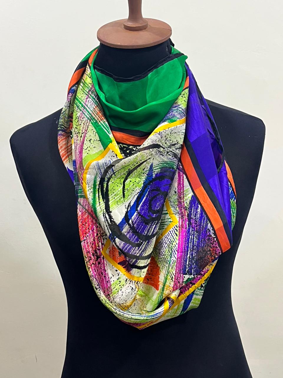 Vintage Balenciaga Paris Abstract Brushstroke Square Silk Scarf