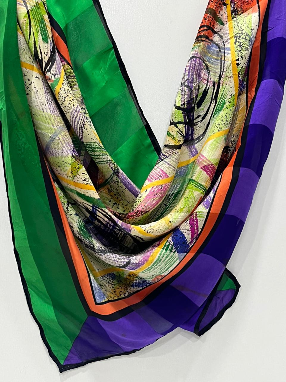 Vintage Balenciaga Paris Abstract Brushstroke Square Silk Scarf
