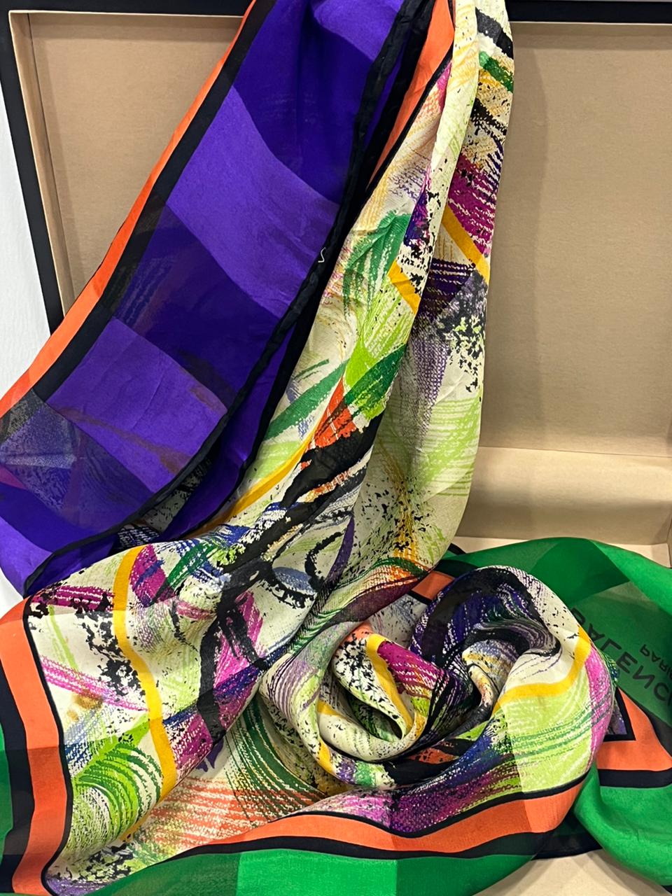 Vintage Balenciaga Paris Abstract Brushstroke Square Silk Scarf