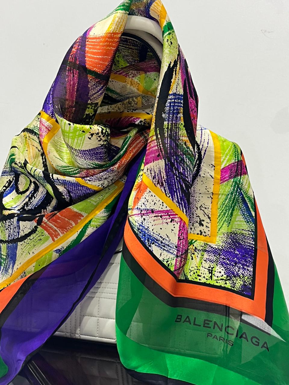 Vintage Balenciaga Paris Abstract Brushstroke Square Silk Scarf