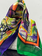 Vintage Balenciaga Paris Abstract Brushstroke Square Silk Scarf