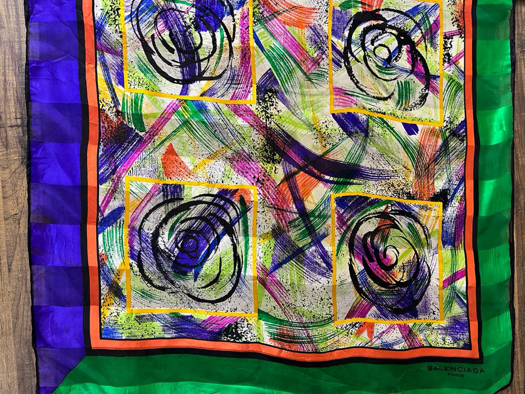 Vintage Balenciaga Paris Abstract Brushstroke Square Silk Scarf