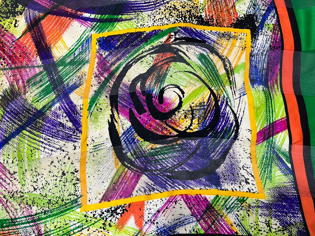 Vintage Balenciaga Paris Abstract Brushstroke Square Silk Scarf