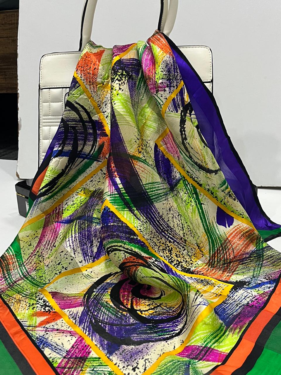 Vintage Balenciaga Paris Abstract Brushstroke Square Silk Scarf