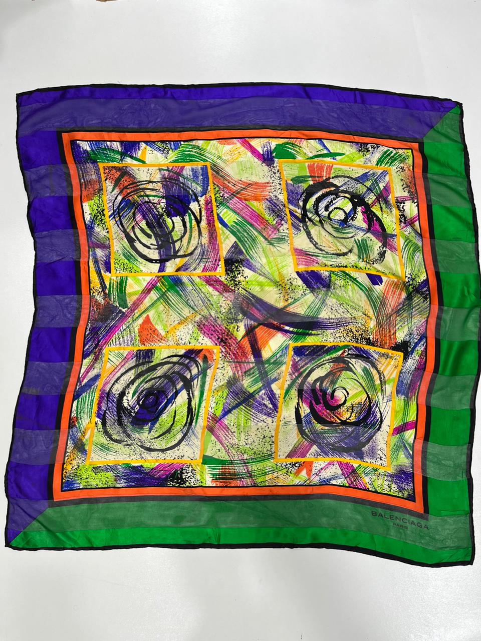 Vintage Balenciaga Paris Abstract Brushstroke Square Silk Scarf