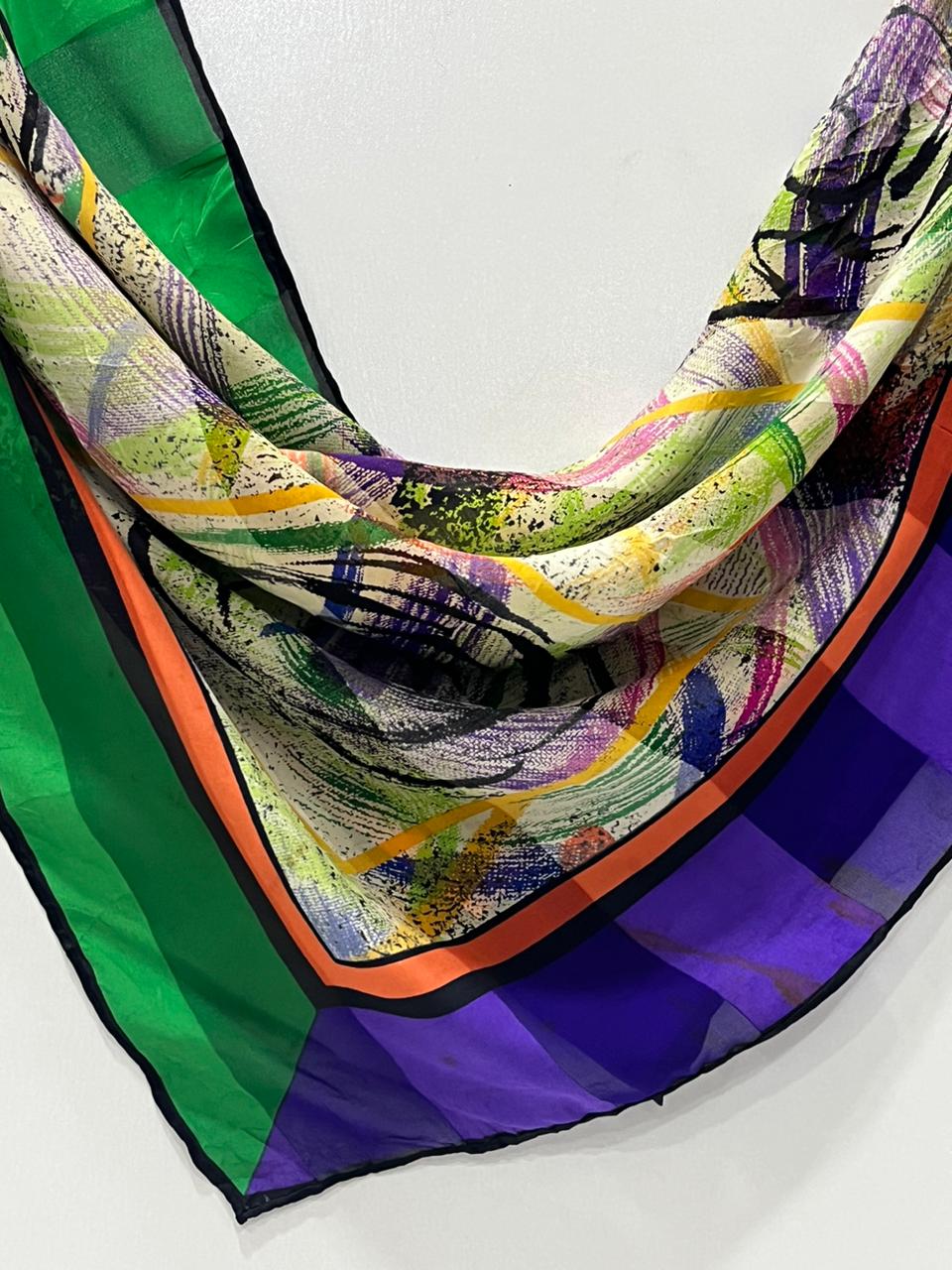 Vintage Balenciaga Paris Abstract Brushstroke Square Silk Scarf