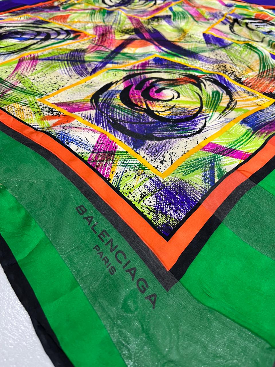 Vintage Balenciaga Paris Abstract Brushstroke Square Silk Scarf