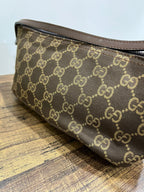 Vintage Gucci GG Monogram Canvas Boat Pochette Shoulder Bag Brown 039-1103