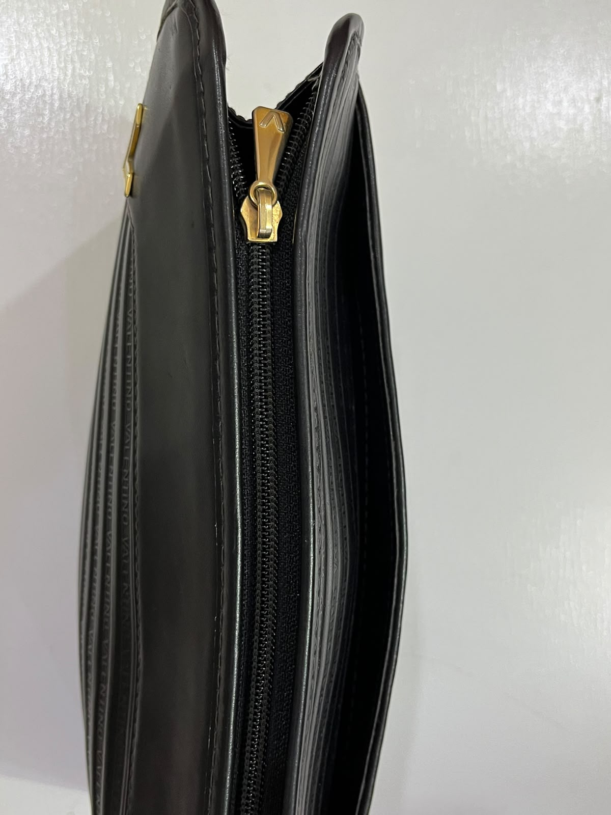 Vintage Mario Valentino Black Leather Monogram Clutch Bag Made in Italy MT36