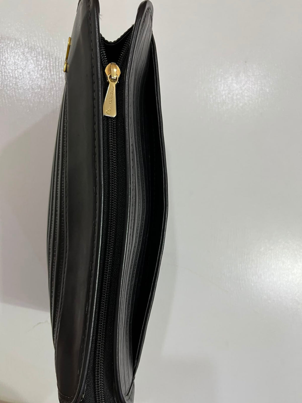 Vintage Mario Valentino Black Leather Monogram Clutch Bag Made in Italy MT36
