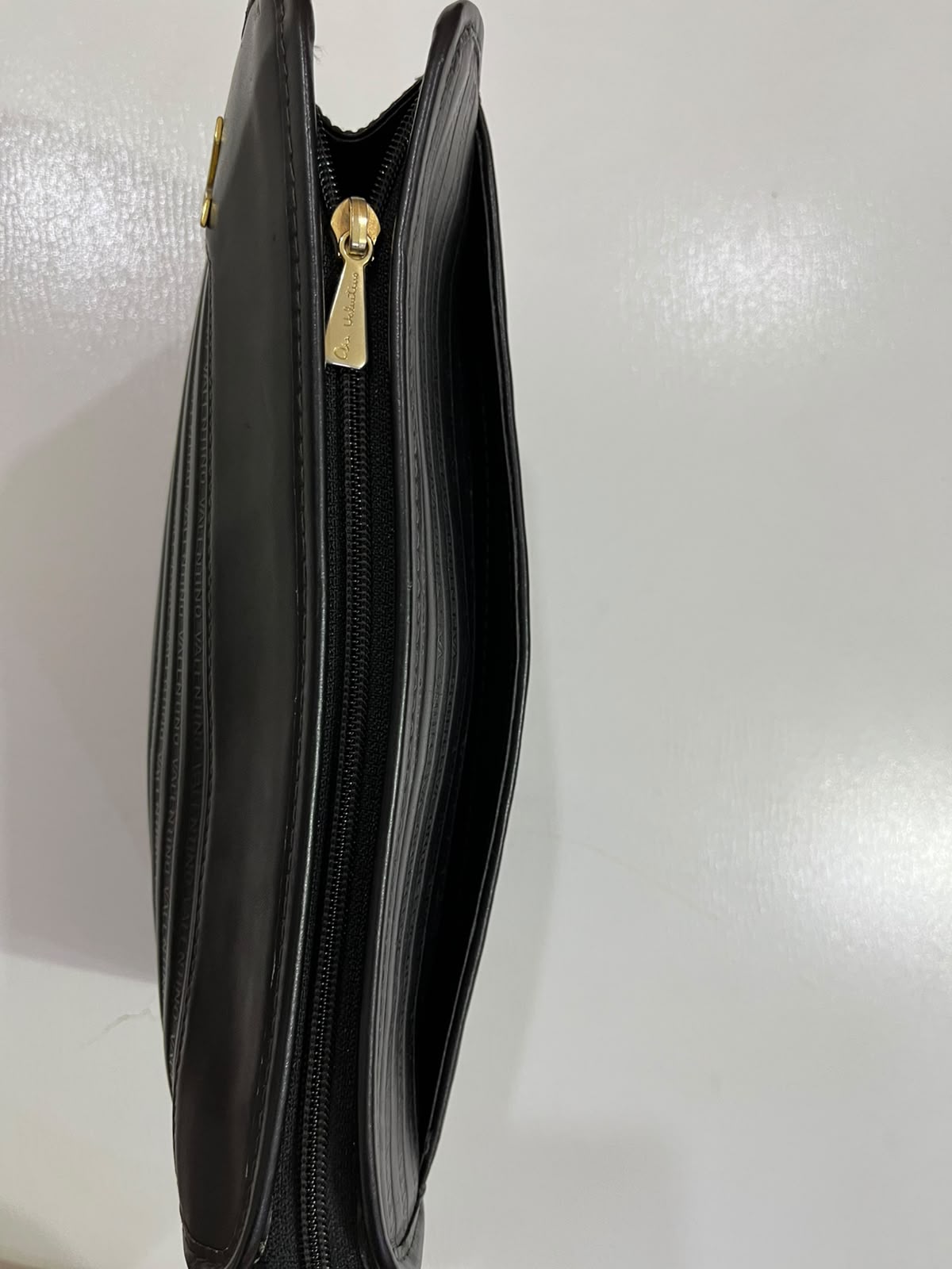 Vintage Mario Valentino Black Leather Monogram Clutch Bag Made in Italy MT36