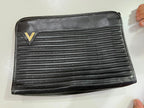 Vintage Mario Valentino Black Leather Monogram Clutch Bag Made in Italy MT36
