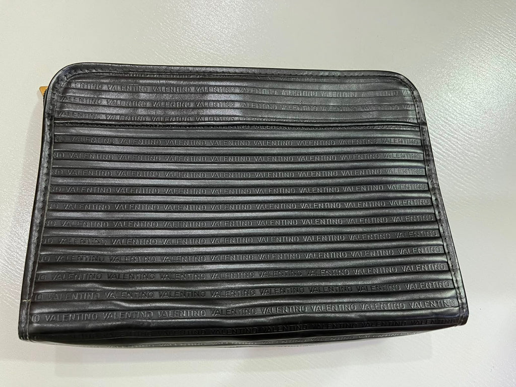 Vintage Mario Valentino Black Leather Monogram Clutch Bag Made in Italy MT36