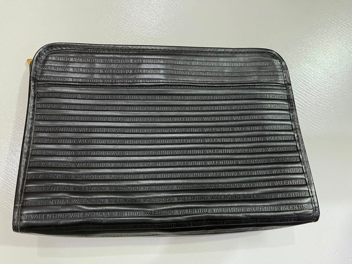 Vintage Mario Valentino Black Leather Monogram Clutch Bag Made in Italy MT36