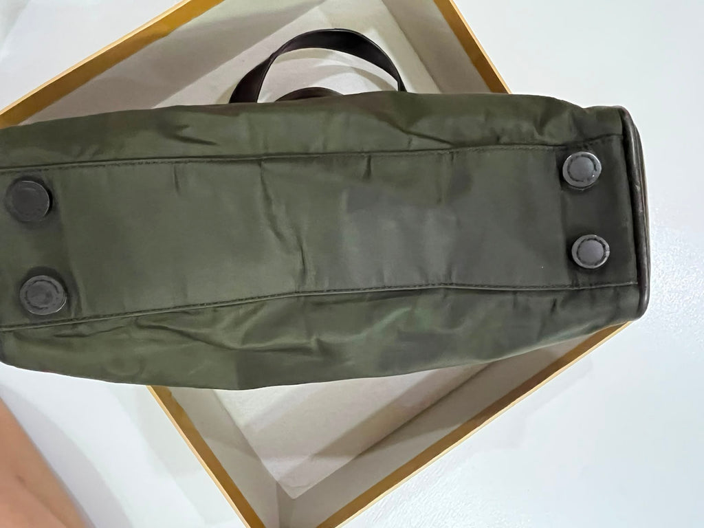 Vintage Prada Tessuto Nylon & Leather Top Handle Satchel Bag – Olive Green & Dark Brown